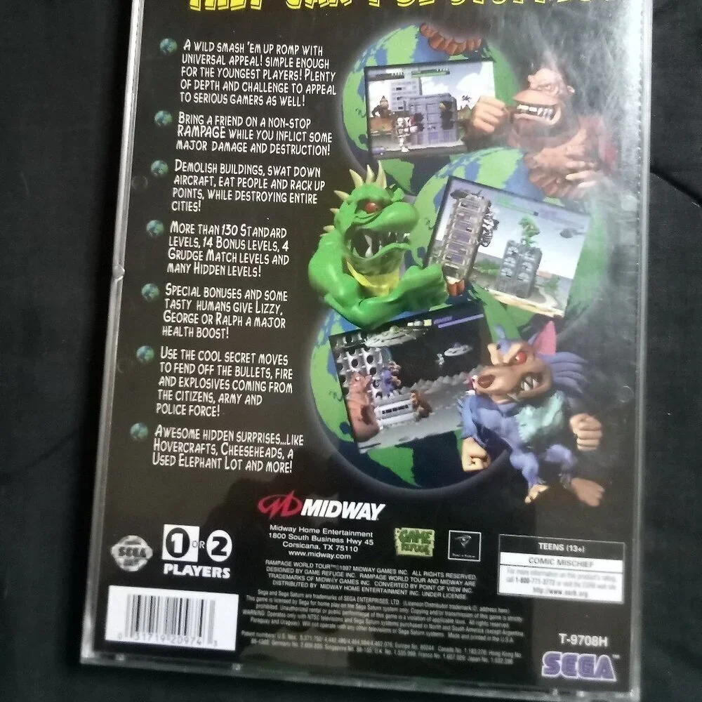 Rampage World Tour Sega Saturn Game CIB Registration Card